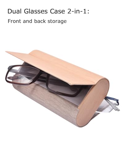 Philley Dual Glasses Case 2-in-1 Double Eyeglasses case - color: Wood Grain (Coffee + Brown)