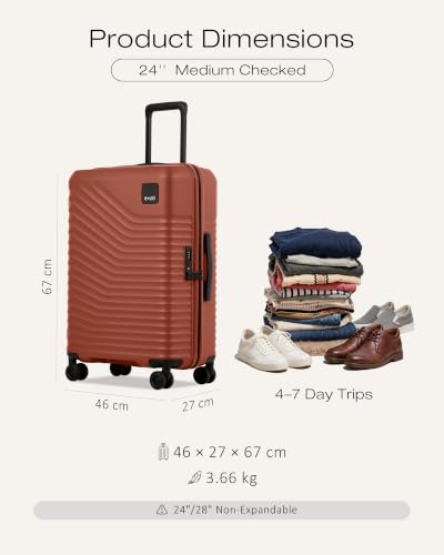 Coolife Luggage, Lightweight PC Hardside Suitcase, Checked-Medium 24-Inch - color: Brown, size: Checked-Medium 24-Inch