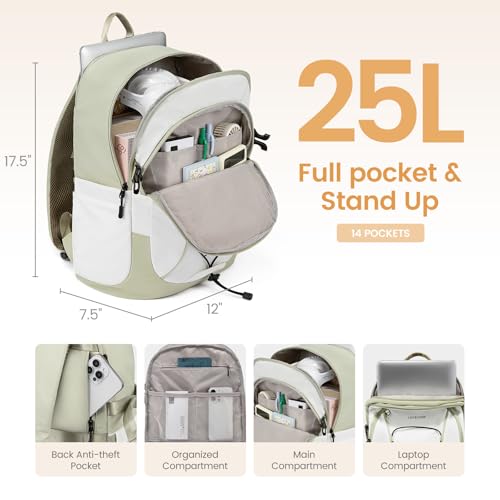LOVEVOOK Mens Backpack with Giant Tumbler Holder Pocket,15.6 Inch Everyday Laptop Backpack Commuter Travel Work Computer Bag for Women,Casual Hiking College Teacher Back Pack Daypack,White-Bean Green - color: White - Bean Green(drawstring)