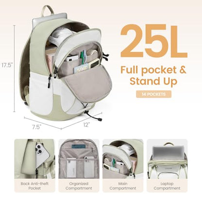 LOVEVOOK Mens Backpack with Giant Tumbler Holder Pocket,15.6 Inch Everyday Laptop Backpack Commuter Travel Work Computer Bag for Women,Casual Hiking College Teacher Back Pack Daypack,White-Bean Green - color: White - Bean Green(drawstring)