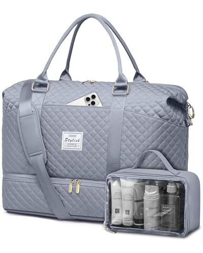 Travel Weekender Duffle Bag for Women: Overnight Bags with Shoe Compartment - color: 8-Grey, size: Large