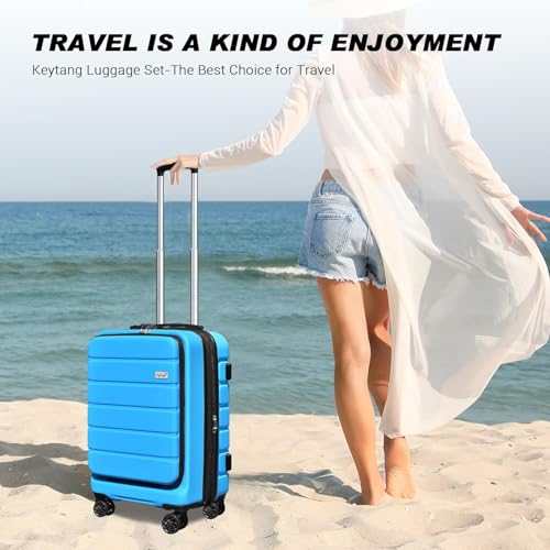 KEYTANG Explorer 20 Inch Carry On - Hardshell Suitcases with Front Pocket, Blue - color: Blue, size: 001-Carry-on