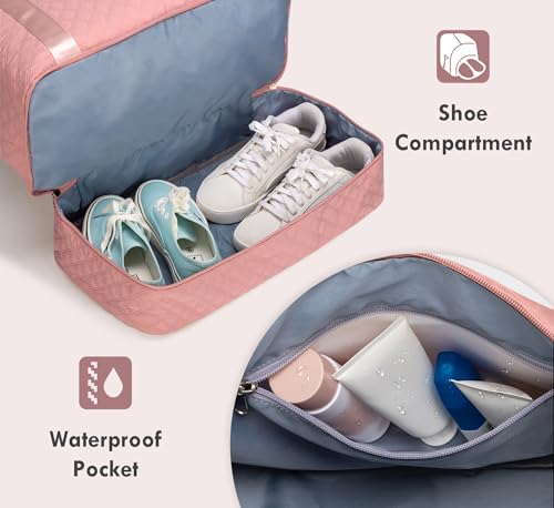 WOOMADA Initial Duffle Bag with Shoe Compartment,Personalized Weekender Bag, Overnight Bag for Women Girls, Gym Bag with Toiletry Bag - color: Pink, style: M