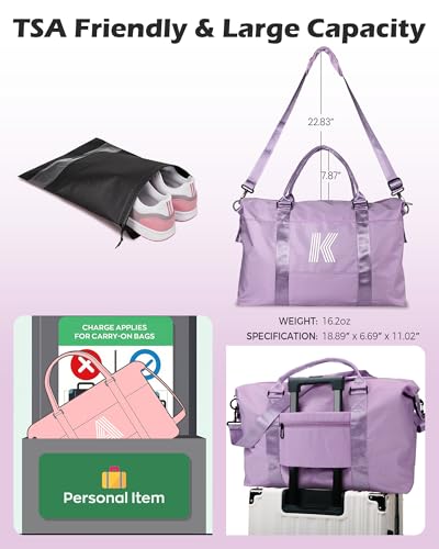 Initial Travel Duffel Bag, Sports Bag, Personalized Weekender Bags - color: Purple, style: L*