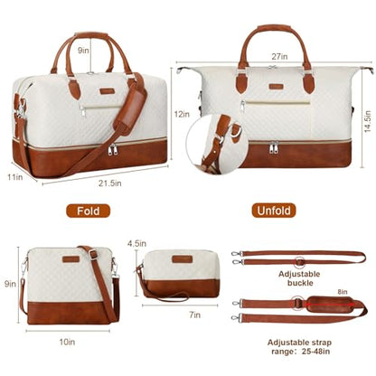 ITIEZY Weekender Bag for Women 21.5" Travel Duffel Large Carry On Bag 3PCS - color: 2-Beige