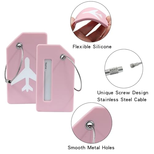 4 Pcs Silicone Luggage Tag, Pink