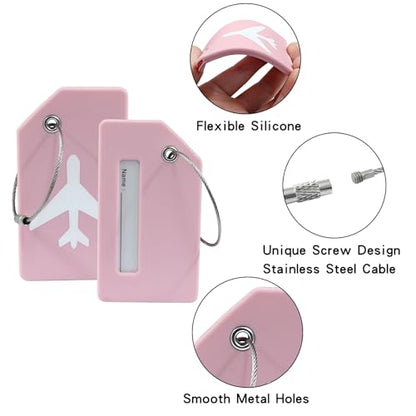 4 Pcs Silicone Luggage Tag, Pink