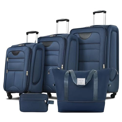 Merax Suitcase Set Softside 3-Piece Expandable Luggage with Travel Bag - color: Deep Blue(22/26/30/Bags)