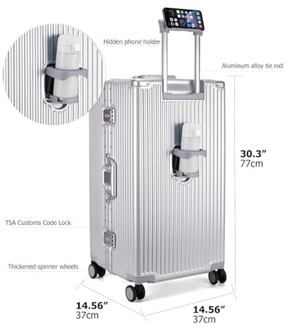 feilario Super Large Aluminum Frame Checked Zipperless Luggage - color: A3-Silver, size: 30in