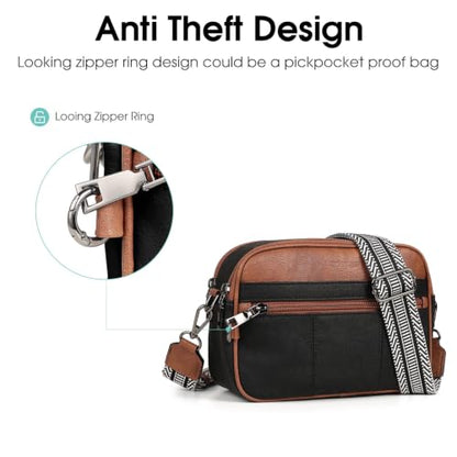 HomemeDiary Anti Theft Crossbody Bag for Women, RFID Leather Shoulder Purse - color: Black & Mocha Brown