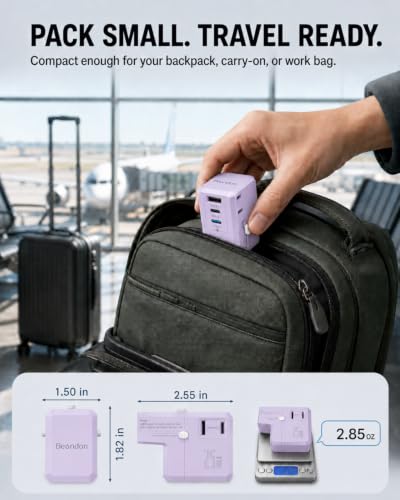BEONDON Universal Travel Adapter 25W USB-C PD Charger Worldwide Plug - color: Purple-25