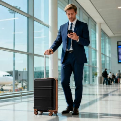 Kono Luggage Set 3 Piece Carry On Hardside Luggage with Spinner Wheels - color: Apricot Black, size: 20-inch/Bp/Tb