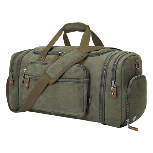 Gonex Canvas Duffle Bag, Expandable 60L Travel Overnight Weekender Bag - color: Army Green, size: X-Large-60L (With Shoe Compartment)
