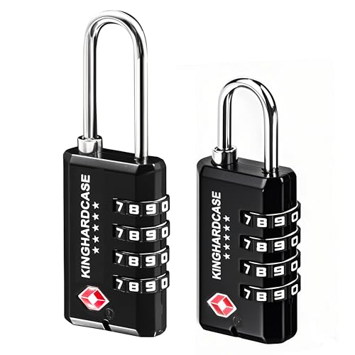 Kinghardcase 2 Pack TSA Locks for Luggage, 4-Digit Combination Travel Locks for Gun Cases, Toolboxes, Ammo Cases, Bags, Suitcases, Backpacks, Resettable Zinc Alloy Lock with Hook