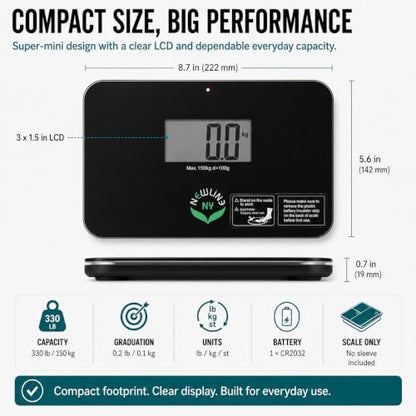 600 Super Mini Travel Bathroom Scale, 330 lb, Black - color: Black
