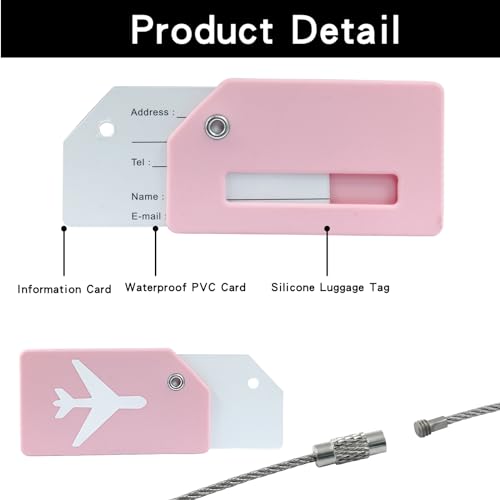 4 Pcs Silicone Luggage Tag, Pink