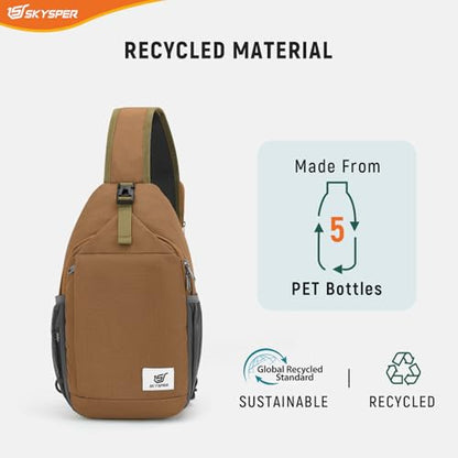 SKYSPER Sling Bag RFID Cross Body Bag Recycled Crossbody Backpack Travel Daypack - color: Taupe