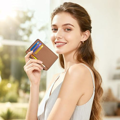 Tipmile Womens Credit Card Holder Wallet, Small Slim RFID Blocking Sleeve - color: Brown