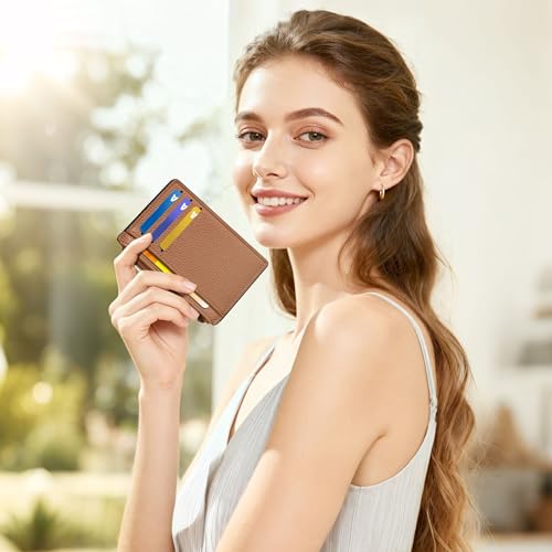 Tipmile Womens Credit Card Holder Wallet, Small Slim RFID Blocking Sleeve - color: Brown