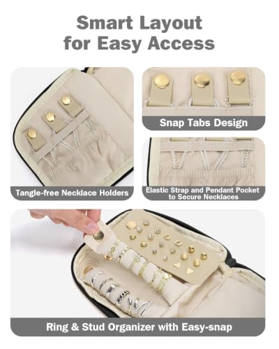 Travel Jewelry Case with Necklace Holder, Earring and Ring Organizer, Black - color: Black