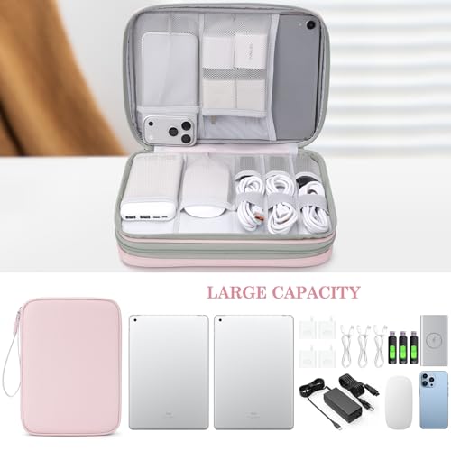 FYY Electronic Organizer, Travel Tech Pouch Bag, Extra Large, Light Pink - color: Light Pink, size: 10.8 x 8 x 3.15 inches