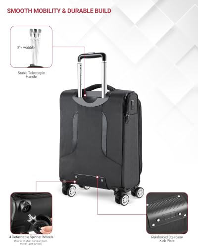 star cloud Carry On Luggage 22x14x9 Airline Approved, 22 Inch Rigid Frame Suitcases with Detachable Spinner Wheels, Softside Carry On Suitcase with USB & Type-C Ports,TSA Lock,Large Travel Luggage