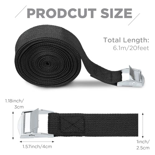 Riakrum 20 Feet 15 Pcs Lashing Straps with Buckles, Adjustable, Black - color: Black, size: 20 Feet