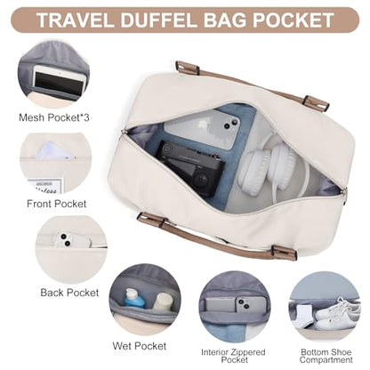 Weekender Bags for Women, Carry-On Overnight Travel Duffel Bag - color: Beige & Brown-3Pcs, size: Extra Large
