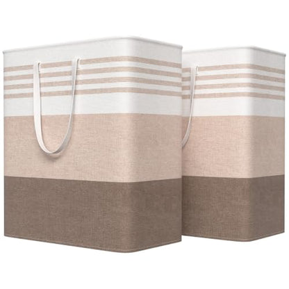 WOWBOX 2 Pack Laundry Baskets, Collapsible Dirty Clothes Laundry Hampers - color: Khaki, size: 100L