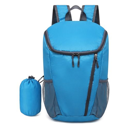 Hiking Backpack 20L Foldable Daypack for Men Women Nylon Lake Blue | Packable Backpack for Men Women, Small Foldable Day Pack Waterproof for Travel Camping Mountaineering - color: Lake Blue