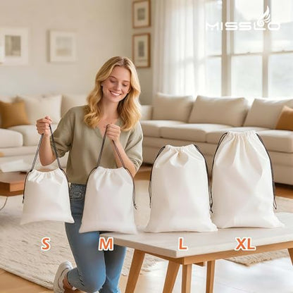 MISSLO Cotton Breathable Dust-proof Drawstring Storage Pouch Bag (Pack 3 M) - size: M