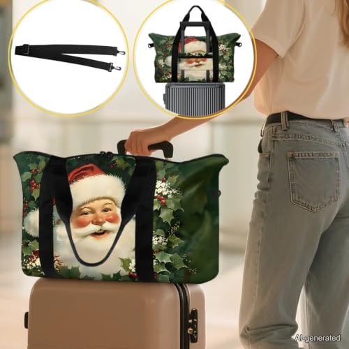 Floral Prints Duffle Bag with Adjustable Strap, Foldable Travel Duffel Bags for Men Women,Large Packable Travel Bag Water Repellent & Tear Resistant - color: Santa Claus