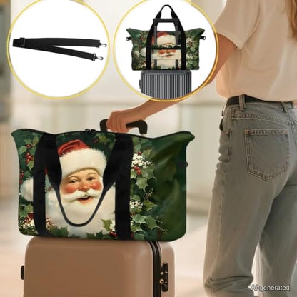 Floral Prints Duffle Bag with Adjustable Strap, Foldable Travel Duffel Bags for Men Women,Large Packable Travel Bag Water Repellent & Tear Resistant - color: Santa Claus