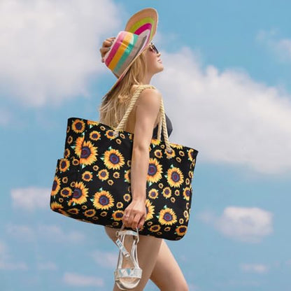 Becokan Beach Bag Large Beach Tote Bag for Women Waterproof Sandproof Swim Pool Bag With Zipper - color: Sunflower