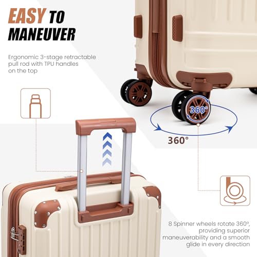 KUNEL Luggage Sets 5 Piece, Hardshell Expandable Suitcase, 20/24/28inch - color: Beige