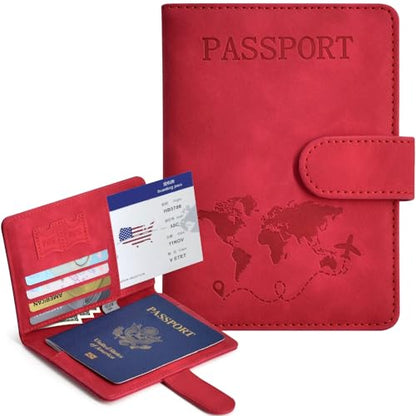 Passport Holder Cover Wallet Case RFID Blocking Card Slot Travel Essentials - color: Red