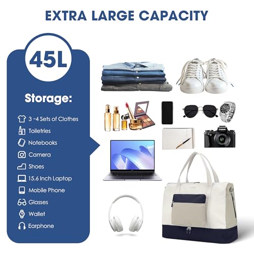 Women's Weekender bag Travel Duffel Bag with Shoe Compartment 21-inch Airline-Approved Carry-On, 2-Piece Overnight Bag Set Personal Item Luggage - color: SR-1-blue light gray medium gray