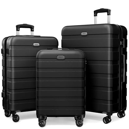 AnyZip Luggage Sets 3 Piece Hardshell Suitcase Set PC ABS Lightweight Travel Suitcases with 4 Double Spinner Wheels TSA Lock 20 24 28 Inch Black - color: Black, size: 3 piece set (20/24/28)