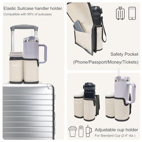 2 in 1 Luggage Cup Holder for Suitcase Airplane Drink Carrier Off-White - color: off-white