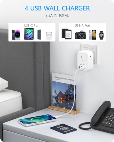 LENCENT Switzerland Travel Plug Adapter, Swiss Power Adaptor with 4 Outlets - style: Type J-17.5W-Switzerland
