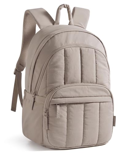 BAGSMART College Laptop Backpack,Cute Travel Backpack for Women,Quilted Computer Bookbag - color: 03-camel