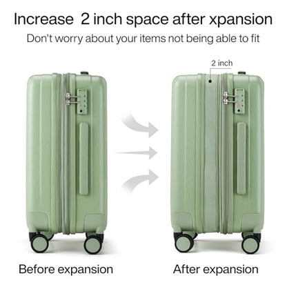Hanke 24 Inch Expandable Medium Checked Luggage with 8 Spinner Wheels - color: Bamboo Green, size: 24 Inch EXT