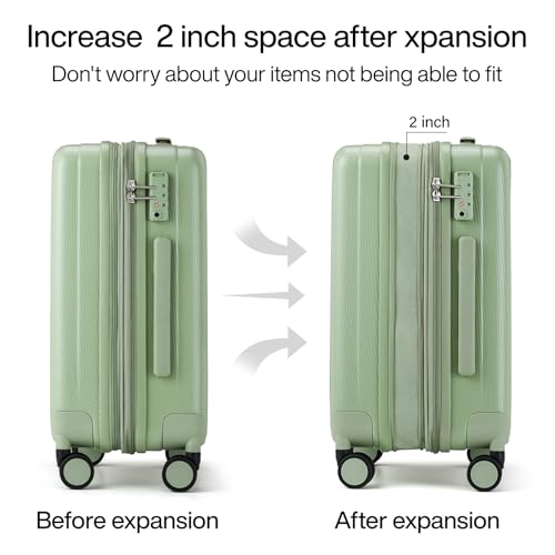Hanke 20 Inch Expandable Carry on Luggage 22x14x9 Airline Approved - color: Bamboo Green, size: 20 Inch EXT