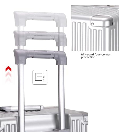 feilario Super Large Aluminum Frame Checked Zipperless Luggage - color: A3-Silver, size: 26in