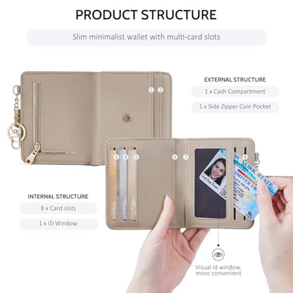POIUGOYA Slim Wallet for Women RFID Card Holder Keychain - color: Light Khaki