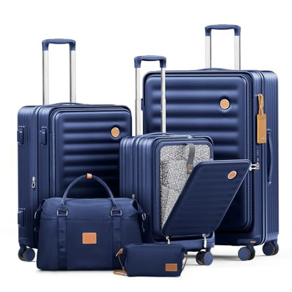Joyway Luggage Sets 5 Piece with Front Pocket, Expandable Top Opening Suitcase Set, PC Hardside Carry on Suitcase with Spinner Wheels and TSA Lock (Blue) - color: Blue, size: 5 Piece Set (20/24/28 Inch)
