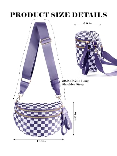 Checkered Crossbody Bag Bum Bag for Women,Spacious Fanny Packs Belt Bag - color: Cloudy Violet Checkered