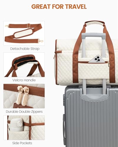 LOVEVOOK Travel Duffle Bag - Weekender & Overnight Bag with Toiletry & Wet Pocket, Carry-On Size, 3pc Set - color: Beige-Brown, size: Extra Large