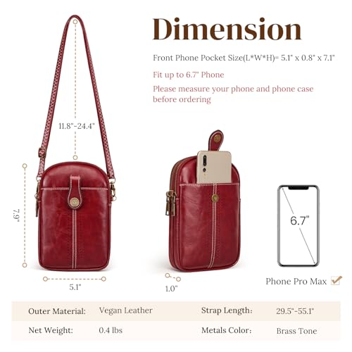 S-ZONE Small Crossbody Bags for Women Trendy RFID Blocking Cell Phone Purse - color: Red