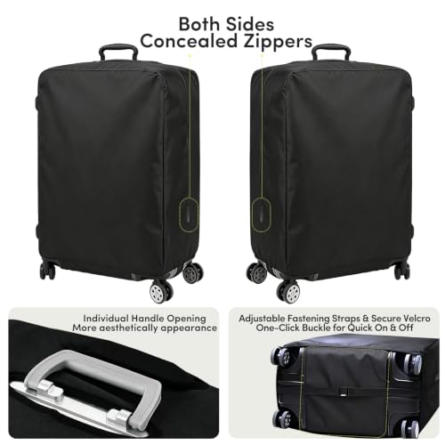 Luggage Cover Protector Compatible with Tumi, Upgraded Oxford Fabric Stretch Cover with Double Zipper, Washable Travel Suitcase Protector, Fits 20-21 Inch Case(Black) - size: 20-21